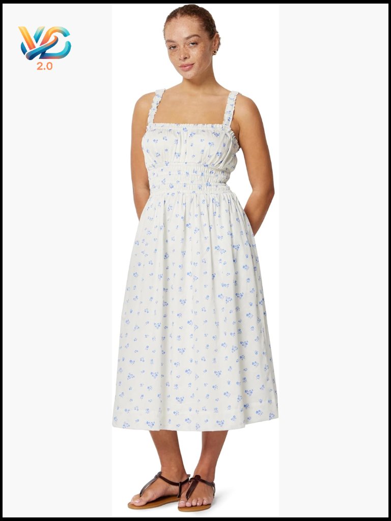 Women's Cotton Sateen A-Line Midi Dress Halter Neck Sleeveless Casual Chic